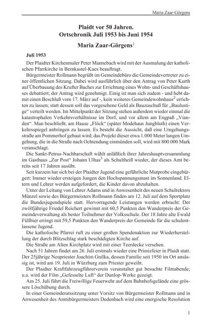 Chronik 1953/54 - Plaidter Geschichtsverein e.V.