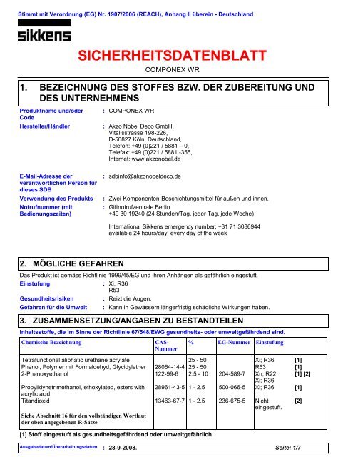 SICHERHEITSDATENBLATT - Sikkens Shop