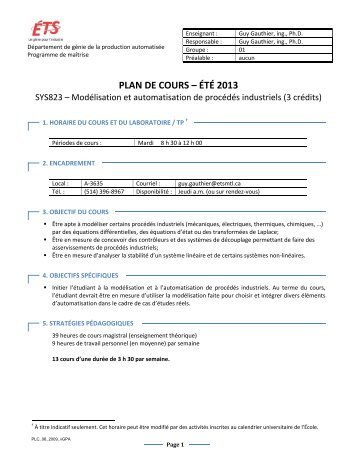 PLAN DE COURS – ÉTÉ 2013 - Cours par sigle