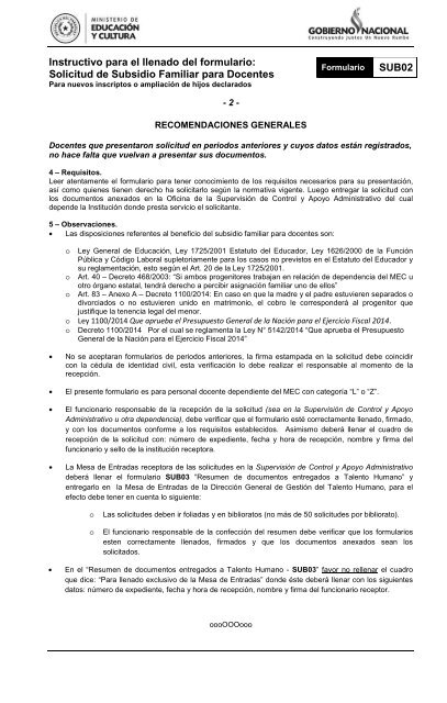 Instructivo para el Llenado de la Solicitud de Subsidio Familiar