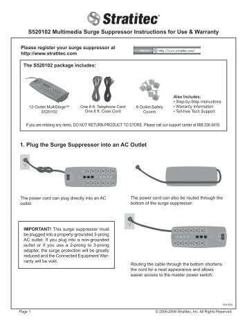 S520102 Multimedia Surge Suppressor Instructions for ... - Stratitec