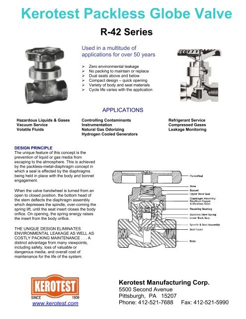 Kerotest R-42 Packless Globe Valves - Bay Port Valve & Fitting