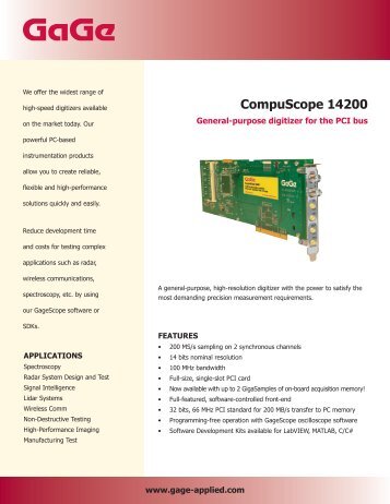 CompuScope 14200 14 Bit Resolution ,200 MS/s Sampling