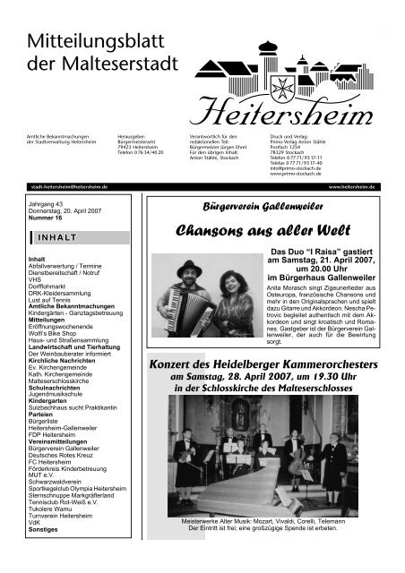 Bürgerverein Gallenweiler Chansons aus aller Welt