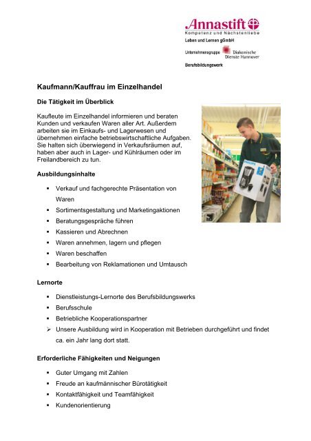 Kaufmann/Kauffrau im Einzelhandel - Berufsbildungswerk