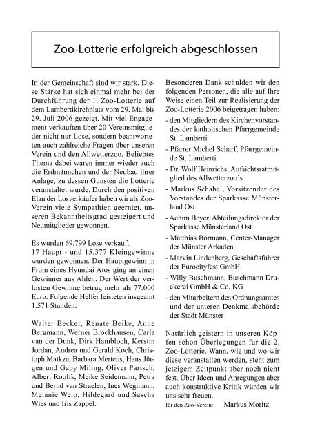 Ausgabe 1/07 Info-Journal des Zoo-Vereins - Zoo-Verein Münster