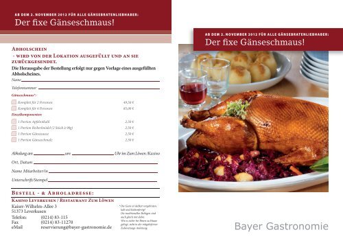 können Sie den Bestellschein downloaden. - Bayer Gastronomie ...