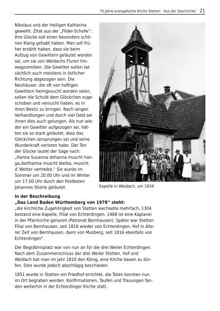 75 Jahre evangelische Kirche Stetten/Filder 1934 – 2009