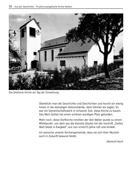 75 Jahre evangelische Kirche Stetten/Filder 1934 – 2009