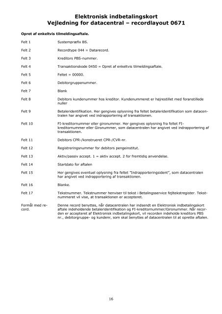 Elektronisk indbetalingskort Vejledning for datacentral - Nets