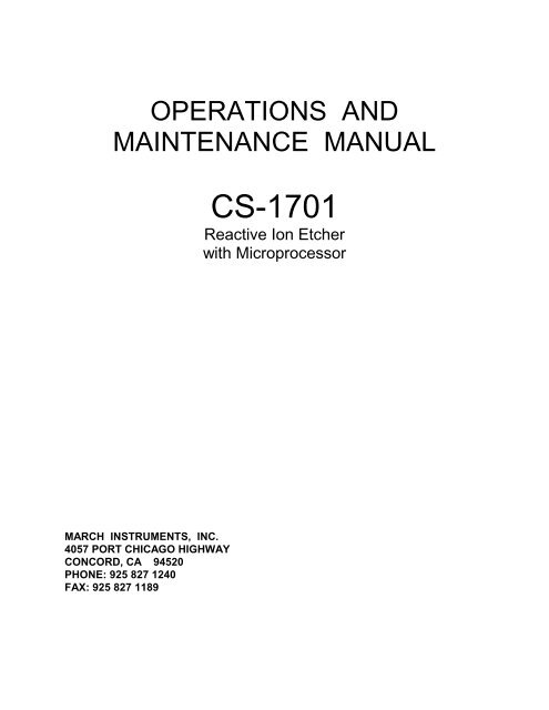 March CS 1701 RIE Operations and Maintenance Manual