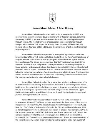 Horace Mann School: A Brief History