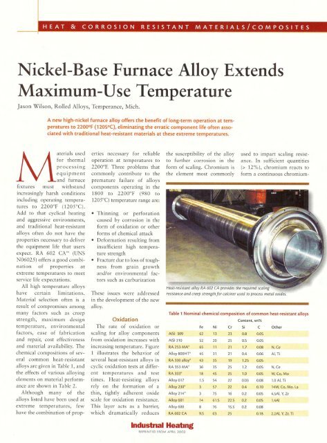 Nickel-Based Furnace Alloy Extends Maximum-Use ... - Rolled Alloys