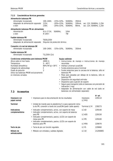 Instrucciones de manejo Balanzas PR/SR - METTLER TOLEDO