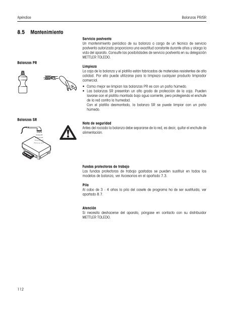 Instrucciones de manejo Balanzas PR/SR - METTLER TOLEDO