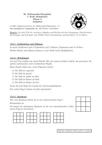 50. Mathematik-Olympiade 1. Stufe (Schulstufe) - Max Steenbeck ...