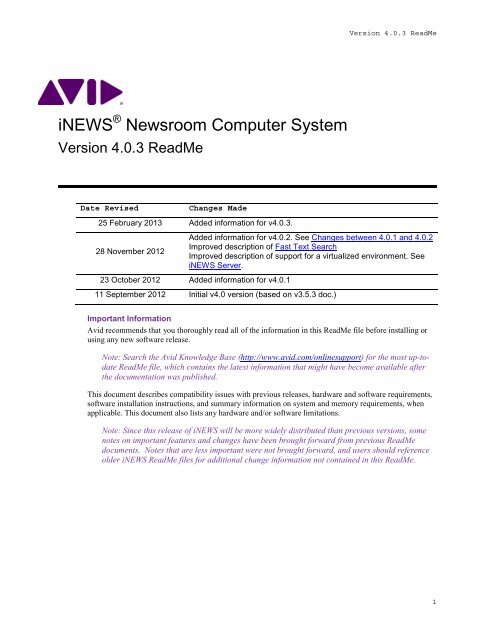 iNEWS v4.0.3 ReadMe - Avid