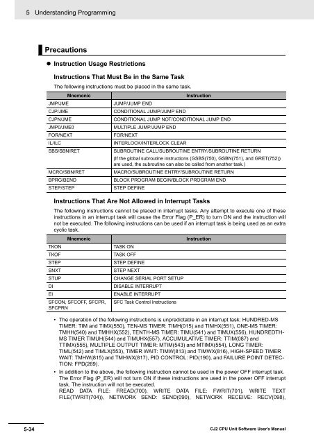 CJ2 CPU Unit Software User's Manual - CIP ETI