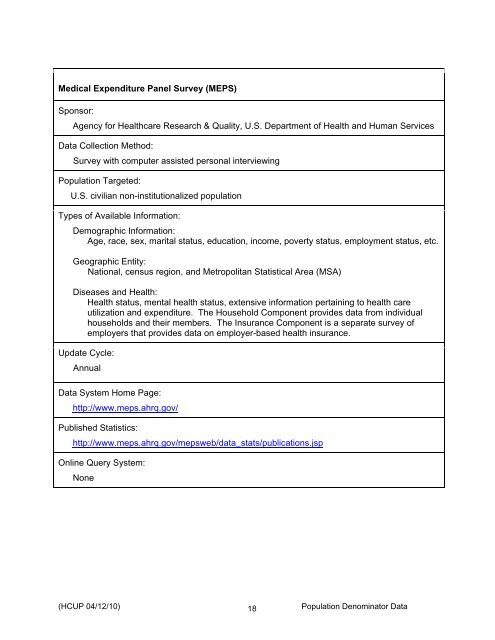 Population Denominator Data for Use with the HCUP Databases