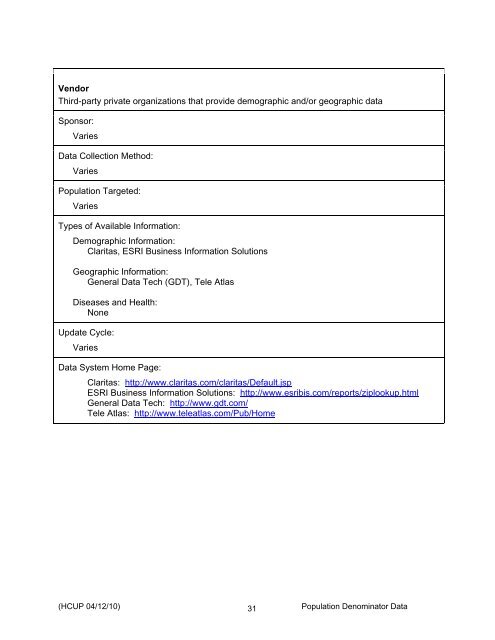 Population Denominator Data for Use with the HCUP Databases