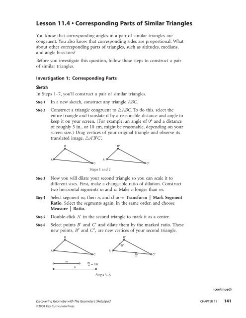 Lesson 11.4 Ã¢Â€Â¢ Corresponding Parts of Similar Triangles