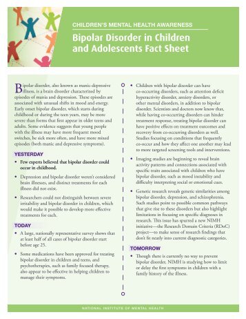 Bipolar Disorder in Children and Adolescents Fact Sheet - NIMH