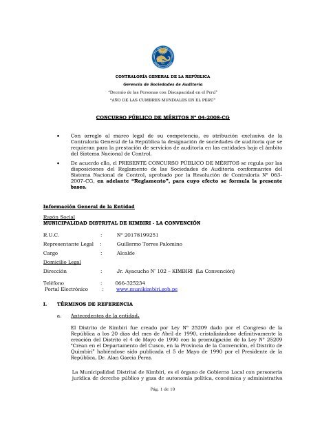 CONCURSO PÃBLICO DE MÃRITOS NÂº 04-2008-CG â¢ Con arreglo ...