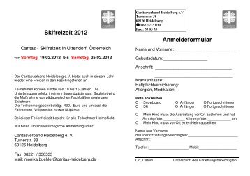 Skifreizeit 2012 Anmeldeformular - Caritas Heidelberg