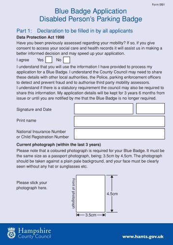 Blue Badge Application Disabled Person's Parking Badge