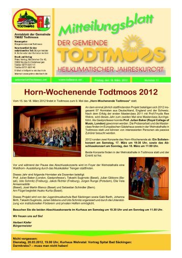 Horn-Wochenende Todtmoos 2012 - Gemeinde Todtmoos