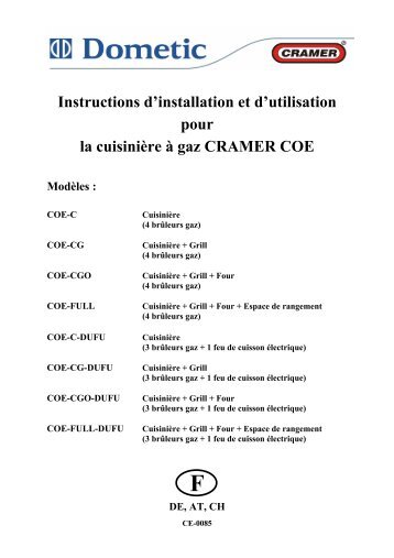 Instructions d'installation et d'utilisation pour la cuisinière à gaz ...