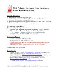 NCC Pediatrics Continuity Clinic Curriculum: Lower Limb Deformities