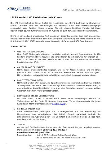 Schriftlicher Aufnahmetest - IMC Fachhochschule Krems GmbH