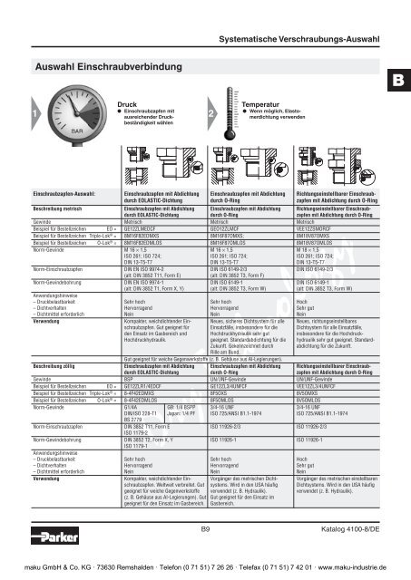 73-4100-8-DE Systematische Verschraubungsauswahl - Parker