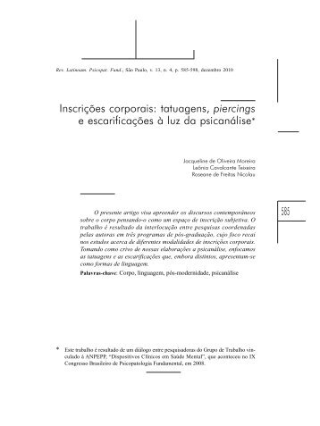 tatuagens, piercings e escarificações à luz da psicanálise - SciELO