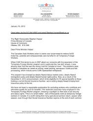 January 16, 2013 Open letter via fax 613-941-6900 and ... - CAW