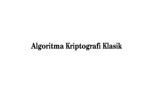 Algoritma Kriptografi Klasik