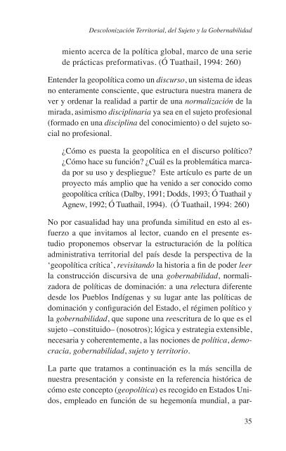 Descolonización Territorial, del Sujeto y la Gobernabilidad