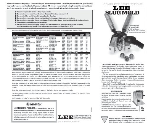 slug mold instructions - Lee Precision,Inc.