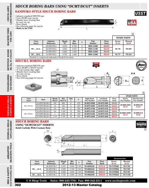 sducr boring bars using â dcmt/dcgtâ inserts U S Shop Tools