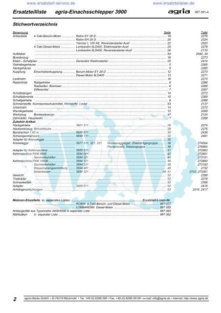 Ersatzteilliste agria ÃƒÂ¢ -Einachsschlepper 3900 - WÃƒÂ¶lfnitzer ...
