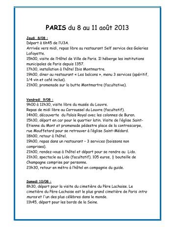 PARIS du 8 au 11 aoÃ»t 2013 - U3A