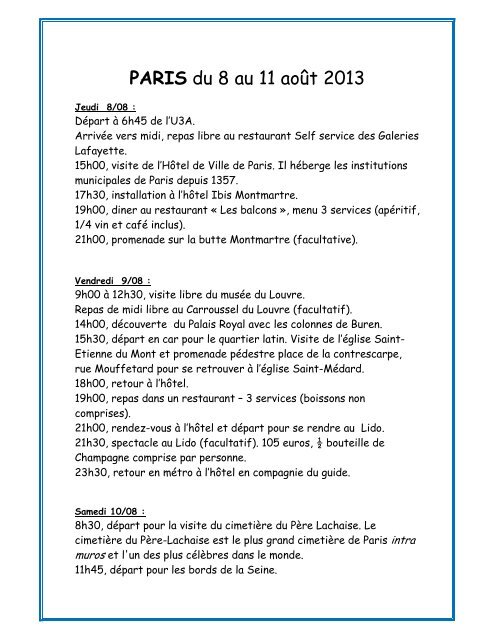 PARIS du 8 au 11 aoÃ»t 2013 - U3A