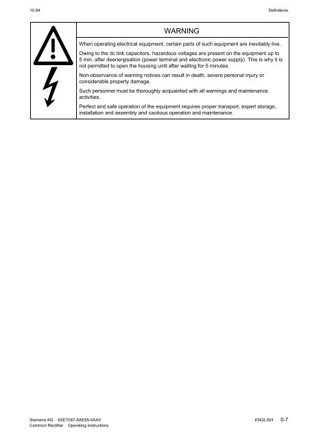 SIMOVERT Master Drives Einspeise-Einheit Bauform E Common ...