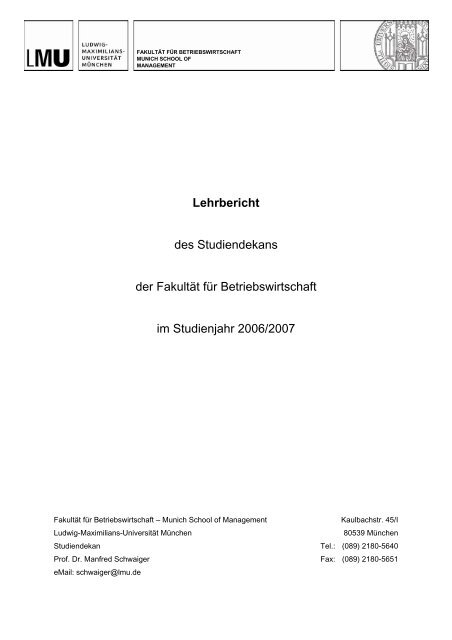 Lehrbericht - Fakultät für Betriebswirtschaft - Ludwig-Maximilians ...