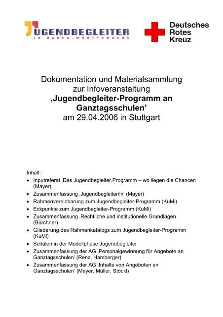Jugendbegleiter Programm Jugendrotkreuz Baden Wurttemberg
