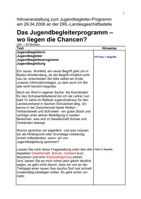 Jugendbegleiter-Programm - Jugendrotkreuz Baden-Württemberg