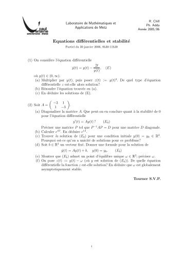 Equations diffÃ©rentielles et stabilitÃ©