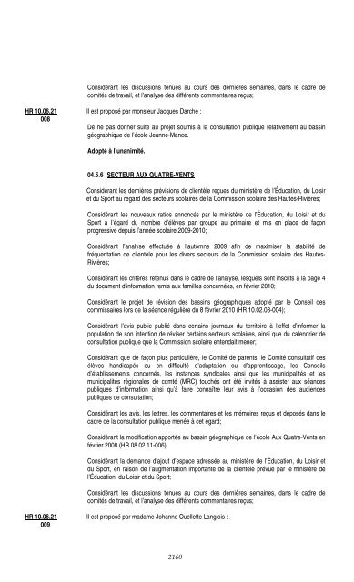 21 juin 2010 - Commission scolaire des Hautes-RiviÃ¨res