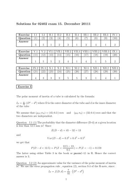 Solutions for 02402 exam 15. December 20111